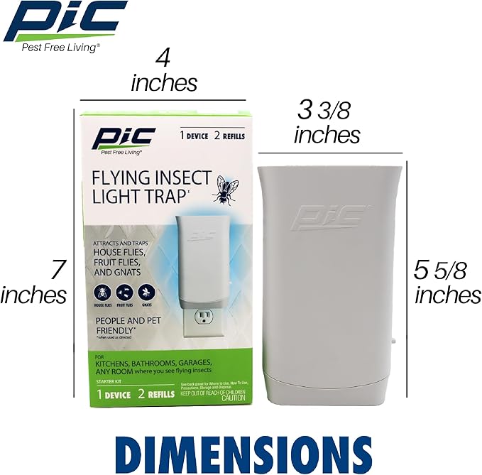 PIC Flying Insect Light Trap, Attracts and Traps House Flies, Fruit Flies, and Gnats (1 Device & 2 Cartridges)