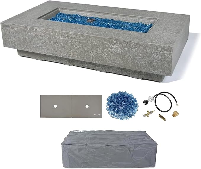 AMS Fireplace | Elementi Plus | Riviera | Rectangular Light Gray Concrete Propane Gas Fire Table Pit (Liquid Propane)