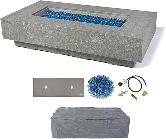 AMS Fireplace | Elementi Plus | Riviera | Rectangular Light Gray Concrete Propane Gas Fire Table Pit (Liquid Propane)