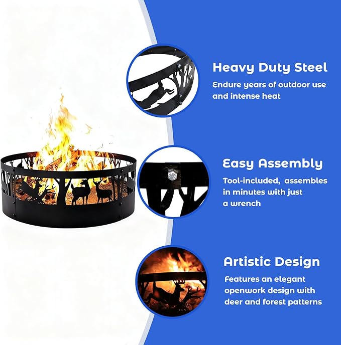 Fire Pit Ring Heavy Duty: 36X9Inch Smokeless Steel Insert for Outdoor Camping Garden Patio Backyard