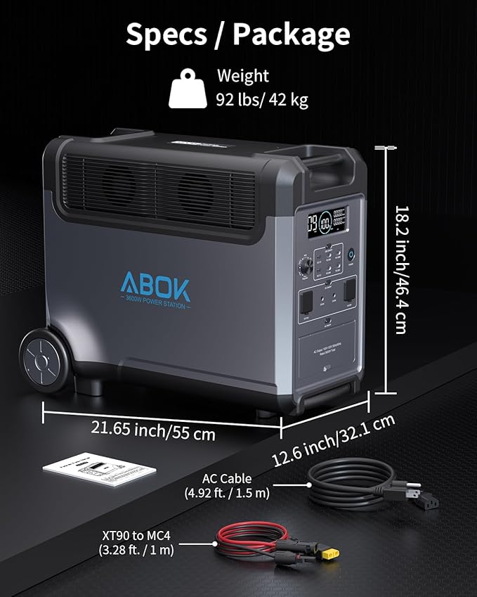 Portable Power Station, 3840Wh LiFePO4 Battery, 3600W Solar Generator for Garage, Home, Off-Grid Living, Camping, RVs, Car Refrigerator, Portable Air Conditioner