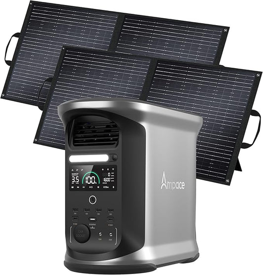 AMPACE Andes 1500 Portable Solar Power Station with 2 * 100W Solar Panels Included, 1462Wh LFP Solar Generator, 2400W(Surge 3600W) Output, 1800W AC Charging/600W Solar, Emergency Backup for Home Use