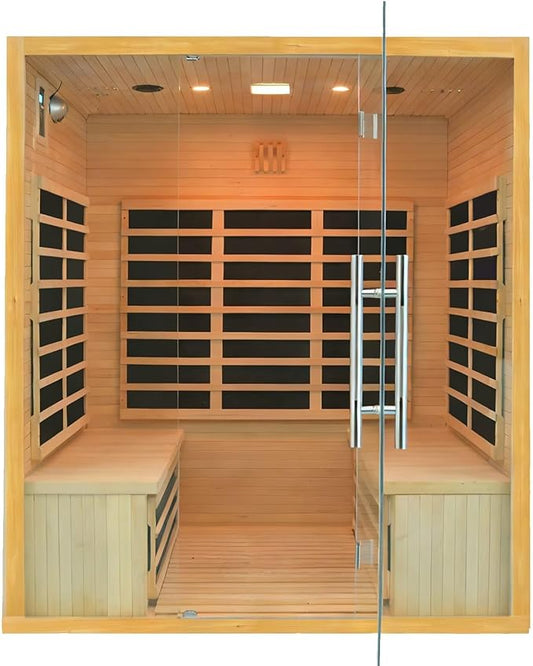 Deluxe Far Infrared Sauna, 3-4 Person, Low EMF Carbon Heaters, Canadian Hemlock Wood, Full-Spectrum, Bluetooth, Chromotherapy Light, 1750x1200x1900mm Gift for Home