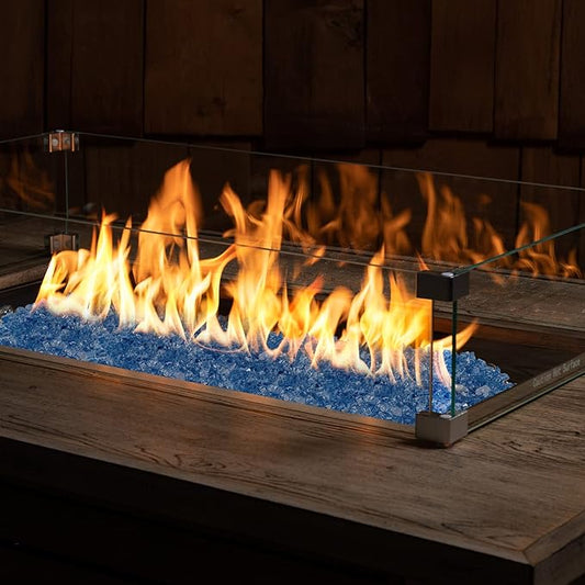 Onlyfire 10 pounds Fire Glass for Propane Gas Fire Pit, 1/4-Inch High Luster Fireplace Glass Rocks for Fire Pit Table, Pacific Blue