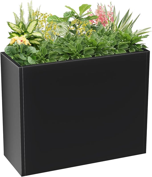 Metal Large Planter Box 36" L x 12" W x 26" H, Heavy Duty Tall Rectangle Outdoor Planter Box with Removable Insert Shelves for Porch, Garden, Patio, Yard (Black)