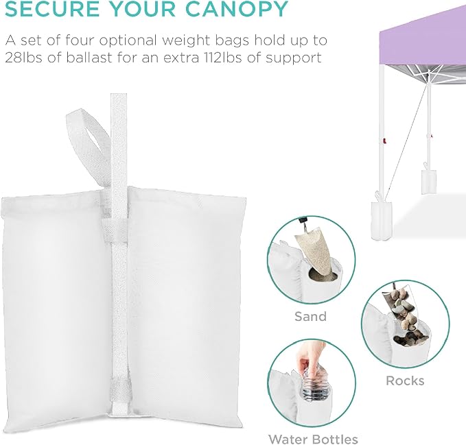 Best Choice Products 8x8ft 1-Person Setup Pop Up Canopy Tent Instant Portable Shelter w/ 1-Button Push, Case, 4 Weight Bags - Lilac/White