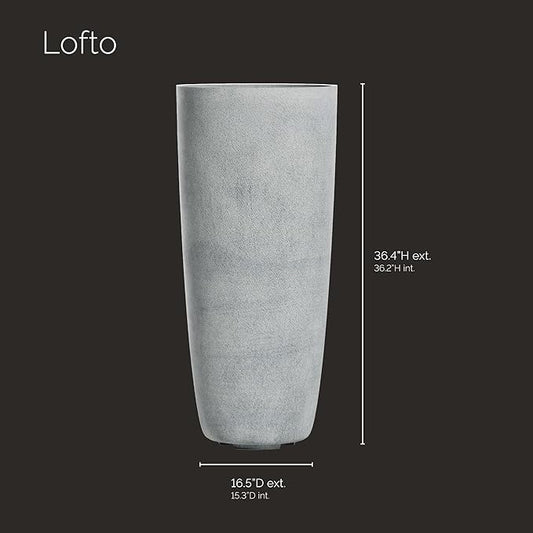 Lofto Tall Planter – Concrete Stone Finish – Fiberglass Indoor/Outdoor and Weather-Resistant Large Planter (16.5" D x 36.4" H Exterior, 15.3" D x 36.2" H Interior)