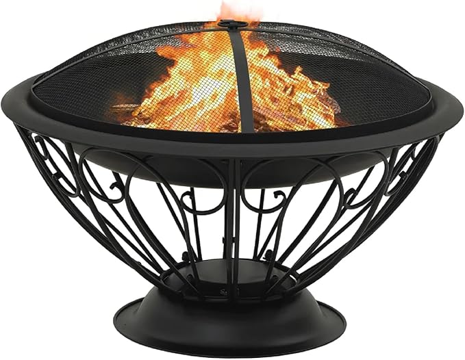 Zateety Fire Pit with Mesh Cover & Poker - 29.5" Firepit for Outside Wood Burning, Strong Thermal Conductivity Steel Firepit, Portable Patio Outdoor Warming Fireplace for Backyard & Gardern
