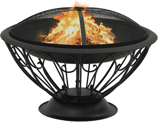 Zateety Fire Pit with Mesh Cover & Poker - 29.5" Firepit for Outside Wood Burning, Strong Thermal Conductivity Steel Firepit, Portable Patio Outdoor Warming Fireplace for Backyard & Gardern