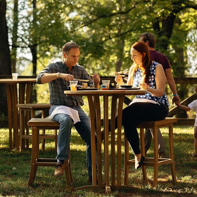 Ash & Ember Acadia Grade A Teak 35" Round Bar Table, Indoor Outdoor Patio Bar Furniture, Weather Resistant Solid Wood for Garden, Backyard, Patio, Tightly Spaced Slats