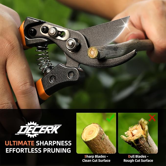 8.5" Professional Pruning Shears - Cuts 4X Easier with Ultra Sharp Japanese Steel Titanium Blade, Arthritis Friendly Garden Scissors & Plant Clippers, Effortlessly Prunes 3/4" Branches