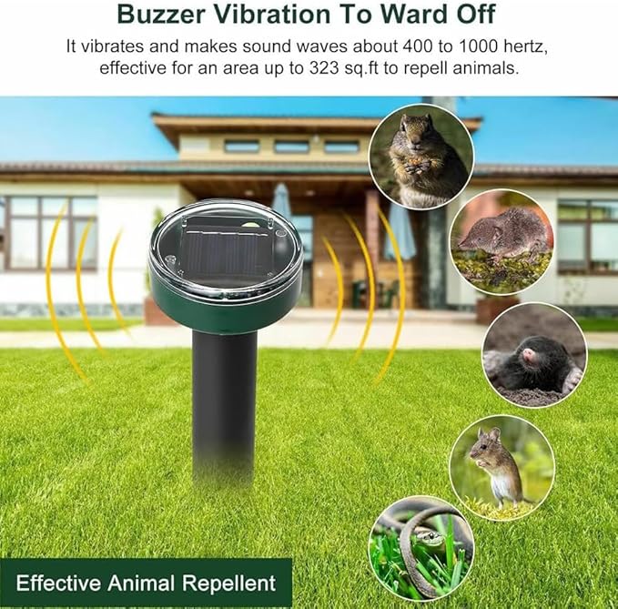 Ultrasonic Mole Repellent Solar Powered Gopher Repellent, Vole Repellent Mole Repellent for Lawn Garden Yard Waterproof Get Rid of Moles Voles Gophers Rats Rodents