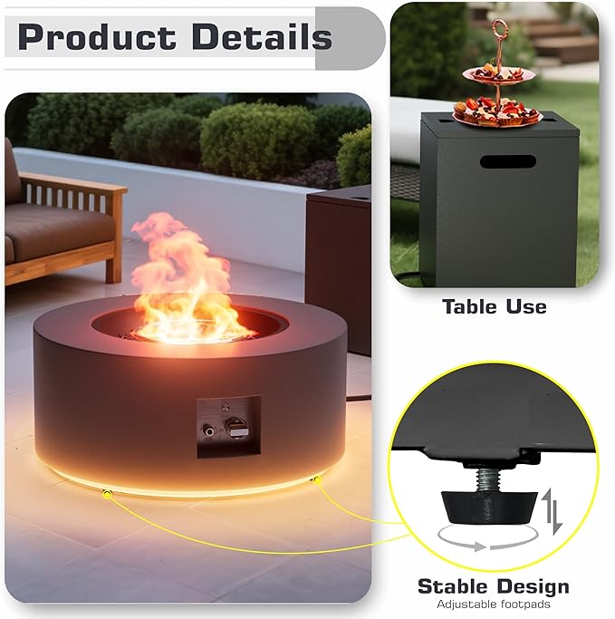 Outdoor Fire Pit Table Propane Gas Fire pits & Outdoor Fireplaces 30'' Round Firepit Table, 50,000 BTU Fire Table for Patio Set, Dark Grey