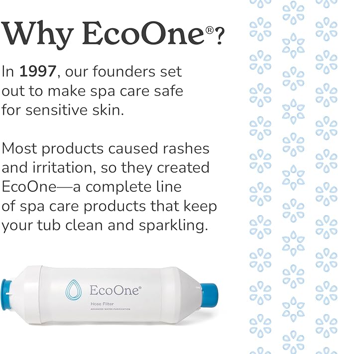 Ecoone Spa & Hot Tub Starter Kit - 3 Month Maintenance Kit with Spa Monthly, One Shock, Filter Cleaner, Pipe Cleaner, Hose Filter & pH Test Strips - Stabilizes pH & Alkalinity