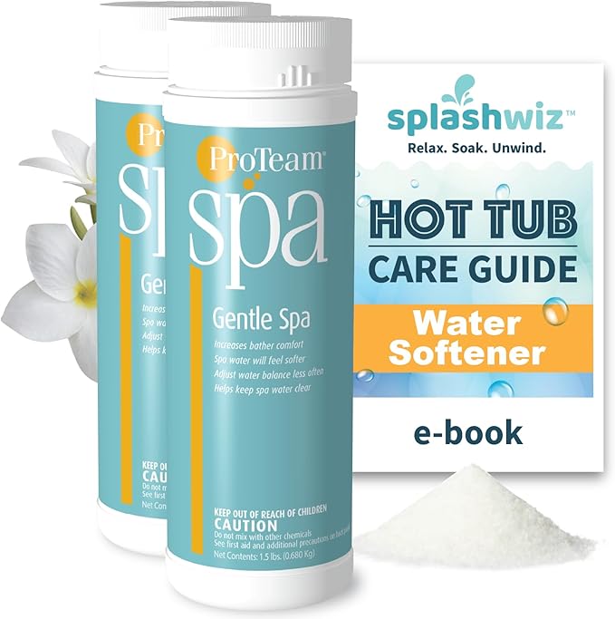 ProTeam Gentle Spa Hot Tub Water Softener & Conditioner — Softens Hard Water, Prevents Scum Lines & Skin Irritation, Borate pH Stabilizer — Fresh Scent, (1.5 lb) (2 Pack) + SplashWiz Care e-Book