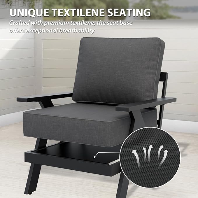 Urban Anvil 4 Pieces Patio Furniture Outdoor Metal Armchairs, All-Weather Patio Accent Chairs with Cushions for Balcony, Porch, Deck, Black/Gray