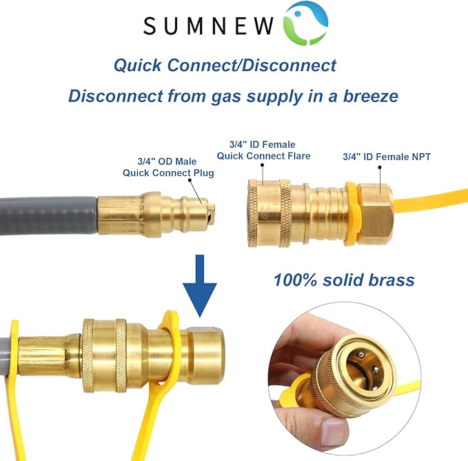 12 Feet 1/2 Inch ID Natural Gas Hose with Quick Disconnect for weber, charbroi, Grill, Pizza Oven, Patio Heater and More NG Appliance, Propane to Natural Gas Conversion Kit - CSA Certified
