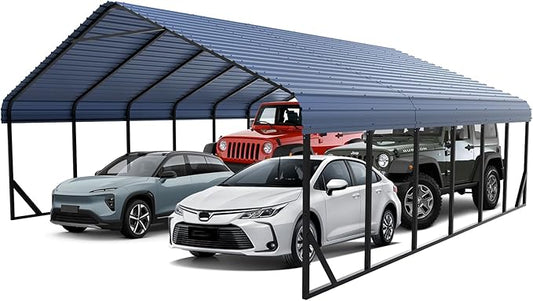 20x30 FT Carport Canopy Heavy Duty RV Metal Carports Kits for Garage,Aluminum Car Ports with Steel Shelter Frame Cover for 3 Car or Boats
