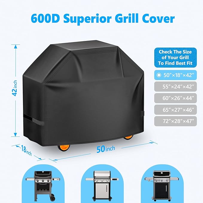 HomWanna Grill Cover 50 Inch - Superior BBQ Cover for Weber Spirit 300 and 200 Series Grill, 600D Outdoor Barbecue Covers Waterproof Heavy Duty for Weber Spirit E210, E215, E310, E315, E320 and E330