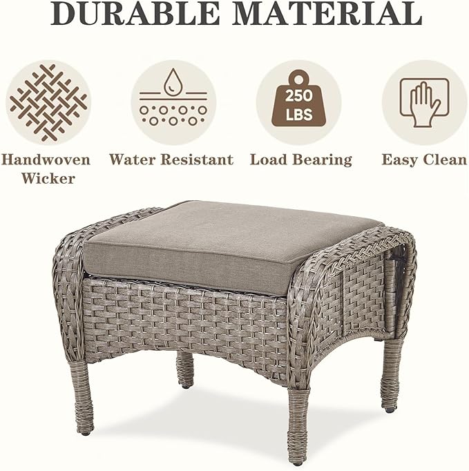 Belord Wicker Outdoor Furniture Set - 7 Piece Patio Conversation Sets with Comfort Swivel Rocker Glider Patio Chairs Set of 2 and Rattan Sofa, Tempered Glass Coffee Table and Side Table,Gray/Gray