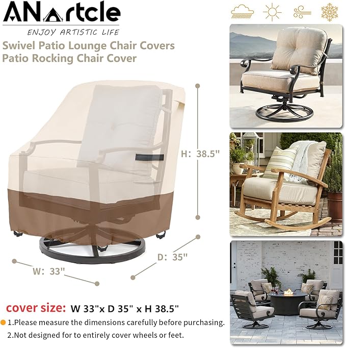 Outdoor Swivel Lounge Chair Cover 2 Pack,Waterproof Heavy Duty Lawn Patio Chair Covers,Patio Swivel Chair Covers for Outdoor Furniture (33 W x 35 D x 38.5 H inches)Beige&brown