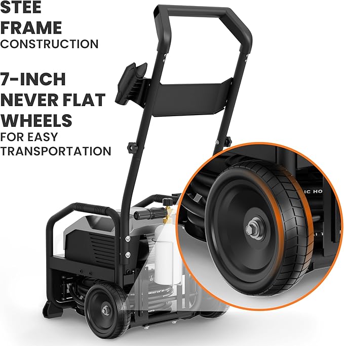 Giraffe Tools Electric UltraFlow Pressure Washer - Mount Versatility (Wall Mounted, Trolley & Freestanding), Electric Power Washer with 1000H All-Copper Pump, Brushless Motor & 60dB Ultra-Quiet