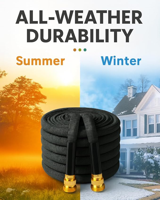 50ft Lightweight Non‑Expanding Garden Hose – Kink-Free, Leak‑Proof, Flexible Water Hose with Solid Metal Fittings – High Pressure, Easy Storage, Ideal for Lawn, Car Wash & Outdoor Use