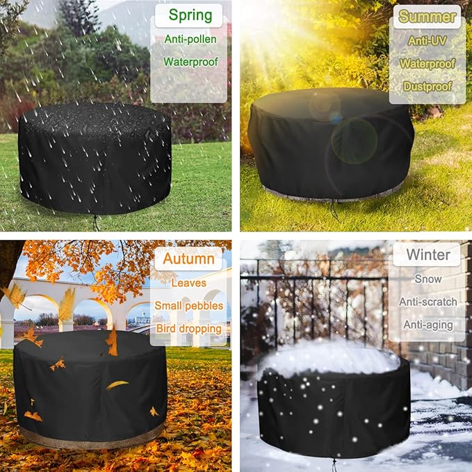 LBTING Fire Pit Cover, 44 inch Cover for 41-44 inch Round Firepit, Waterproof Windproof Dustproof UV-Resistant Heavy Duty Cover for Outdoor Patio Firepit Table - Black