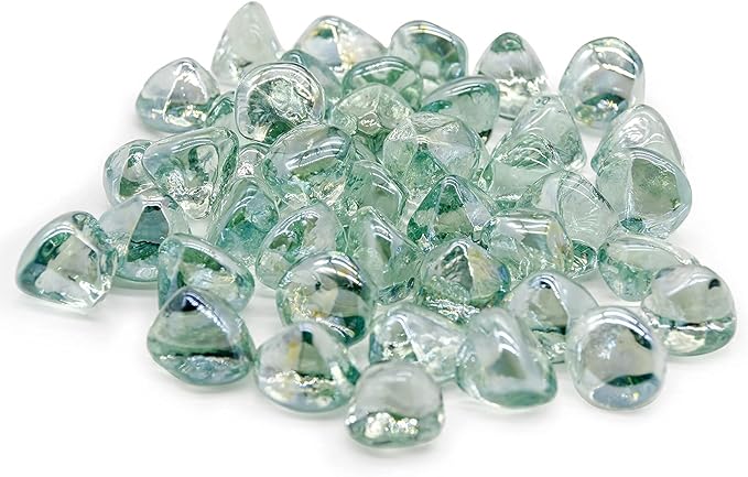 GasSaf 20-Pound 1 inch Diamonds Fire Glass for Gas or Propane Fire Pit Fireplace & Landscaping (Crystal Ice Luster)
