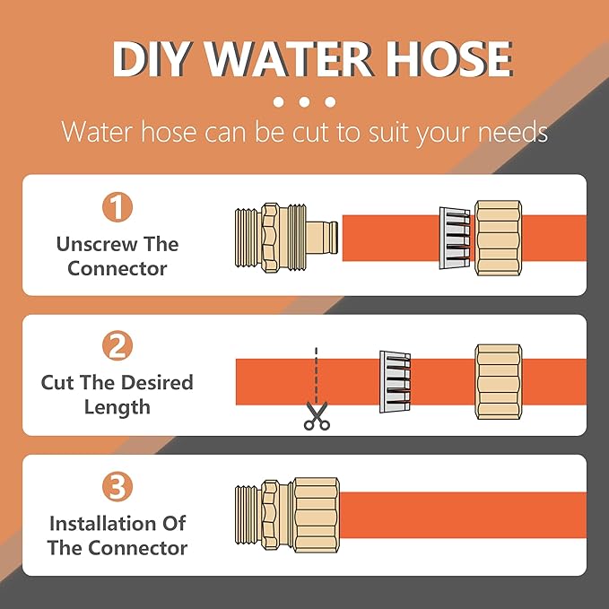 5/8" x 5ft Hybrid Garden Hose, Custom Length, -40°F to 150°, NO Kink, Flexible, Leakproof water Hose With Additional Customizable Solid GHT Fittings, Female to Female Leader Hose