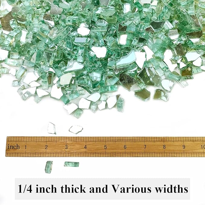Fire Glass for Propane Fire Pit, 1/4 Inch High Reflective Fireplace Glass Rocks for Fire Pit Table, 10 lbs Fire Pit Glass Rocks for Outdoor Fire Table and Landscaping, Light Green