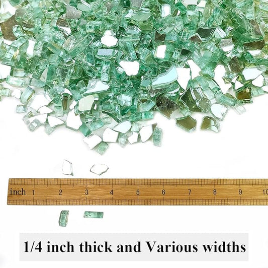 Fire Glass for Propane Fire Pit, 1/4 Inch High Reflective Fireplace Glass Rocks for Fire Pit Table, 20 lbs Fire Pit Glass Rocks for Outdoor Fire Table and Landscaping, Light Green