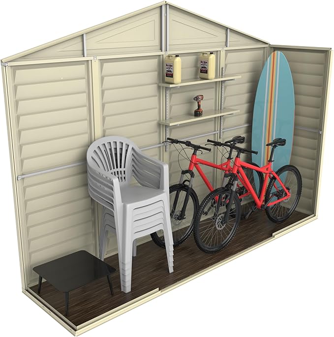 Duramax SidePro 10.5 Ft. x 3 Ft. Vinyl Garden Storage Shed | Made of Fire Retardant PVC Resin, All-Weather, Waterproof Outdoor Solution, Store Bikes, Tools, BBQ, Home Gym | Strong Metal Roof Structure