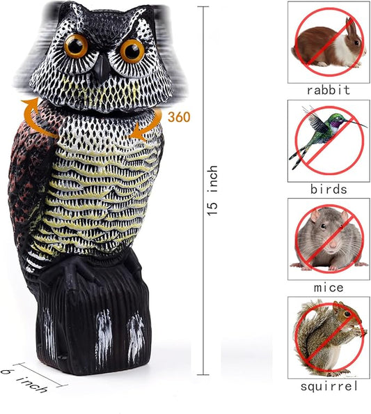 Hedoc Fake Owl Decoys to Scare Birds Away, Rotating Head Sculptures, Nature Enemy Scarecrow Plastic Statues, Pest Repellent, Bird Control and Pigeon Deterrent Outdoor Yard, Garden Protectors