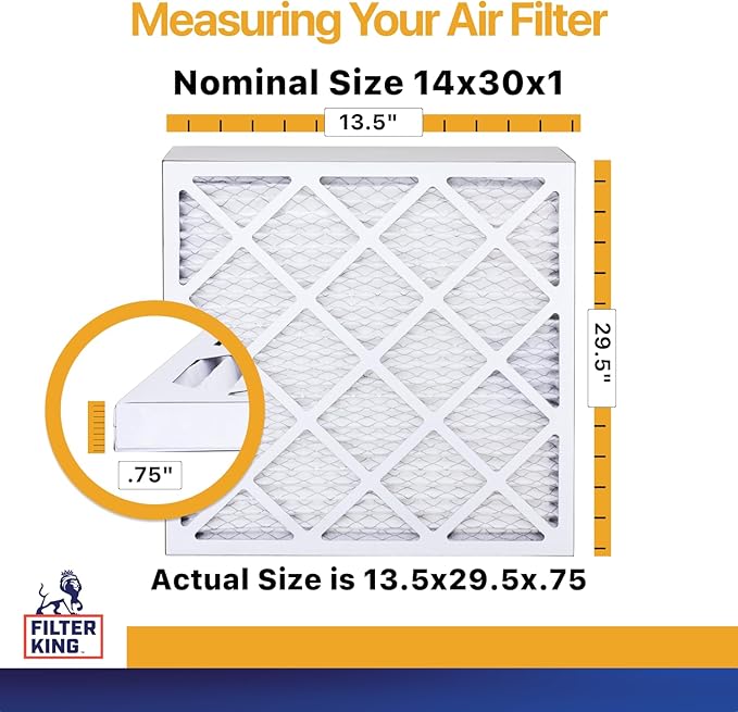 Filter King 14x30x1 Air Filter | 4-PACK | MERV 13 HVAC Pleated A/C Furnace Filters | MADE IN USA | Actual Size: 13.5 x 29.5 x .75"