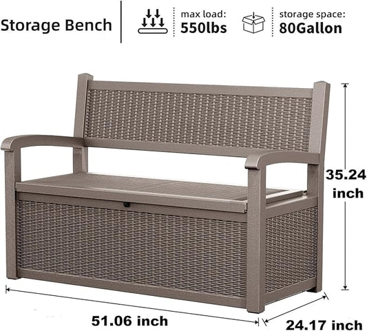 EasyUp 80 Gallon Outdoor Storage Bench, Waterproof and Lockable Deck Box Outdoor Storage Furniture for Patio,Garden,and Porch – Perfect for Storing Garden Tools and Cushions(Gray)