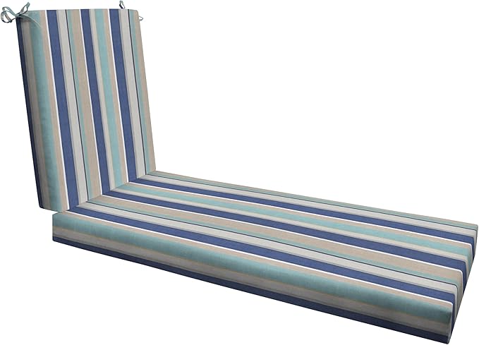 Honeycomb Outdoor Heritage Chaise, 22.5" W x 70" L, Stripe Blue & Beige Chair Cushion for Patio Furniture