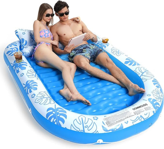 Inflatable Tanning Pool Lounger Float with Cervical Pillow - Pool Floats Adult for Sunbathing, Backyard, Pool Party - Inflate Ball Pit for Babies - Kids Swimming Pool Bed