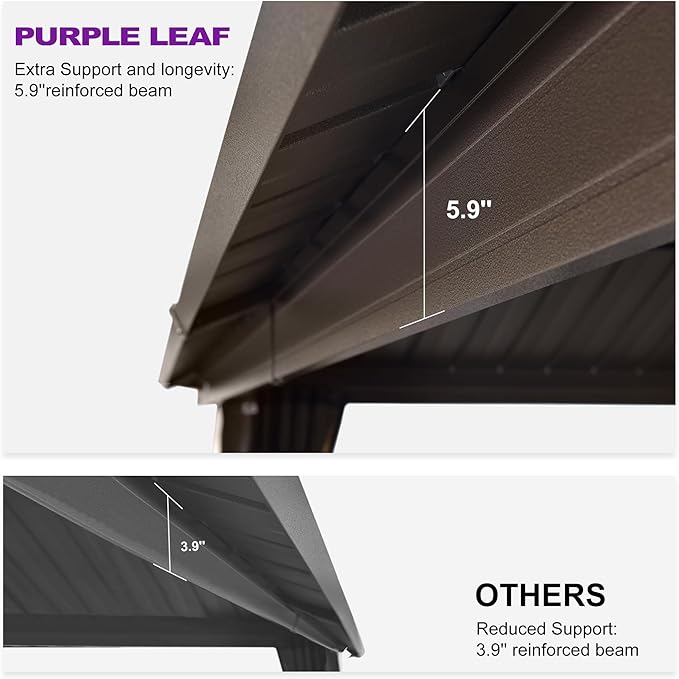 PURPLE LEAF 12’ X 20' Hardtop Gazebo Outdoor Gazebos Metal Frame Galvanized Steel Double Roof with Curtains and Nettings for Patio Desk Backyard Bronze