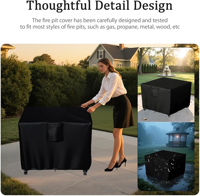 Chinchilla Heavy Duty 28 Inch Square Fire Pit Cover - 100% Waterproof & Weatherproof, Durable All-Season Protection for 26/27/28 Inch Propane Fire Pits and Tables