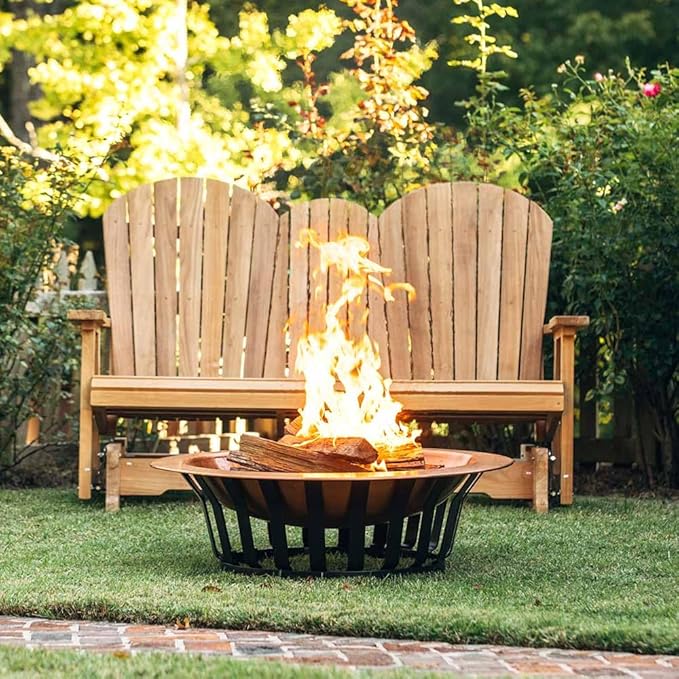 Ash & Ember 40" Copper Outdoor Fire Pit with Solid Steel Base, Grate and Fire Iron Tool Included, Perfect for Backyard Fires and Gatherings