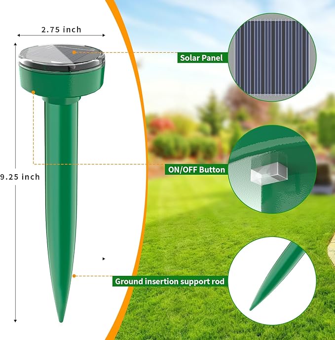 Mole Repellent Ultrasonic Solar Powered 8 Pack Waterproof Outdoor Vole Chipmunk Gopher Groundhog Repeller Snake Rodent Sonic Spikes Deterrent Outdoor Mole Deterrent for Yard (8)
