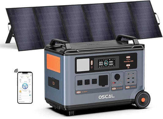 OSCAL PowerMax 6000 Solar Generator with 500W Solar Panels, 120/240V Split Phase Voltage 6000W AC Outlets (9000W Peak), 3600Wh Power Station Expandable to 57.6kWh, Emergency for Home