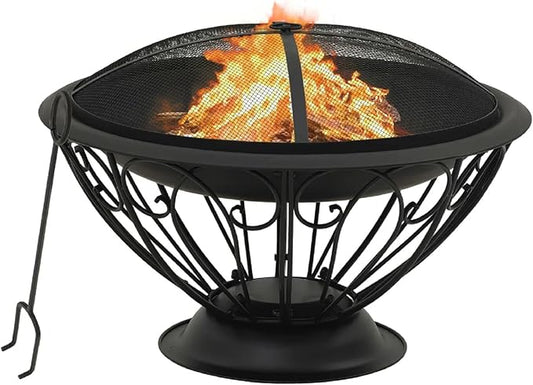 Zateety Fire Pit with Mesh Cover & Poker - 29.5" Firepit for Outside Wood Burning, Strong Thermal Conductivity Steel Firepit, Portable Patio Outdoor Warming Fireplace for Backyard & Gardern