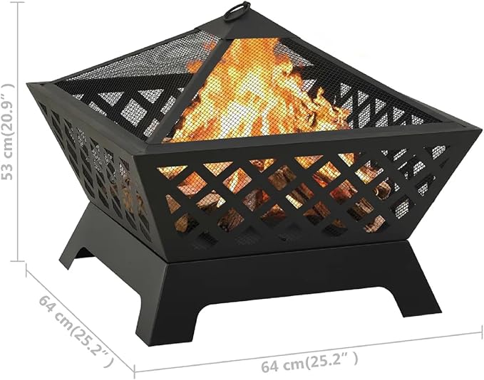 Zateety Fire Pit with Mesh Cover & Poker - 25.2" Fire Pits for Outside Wood Burning, Strong Thermal Conductivity Steel Firepit, Portable Patio Outdoor Warming Fireplace for Backyard & Gardern