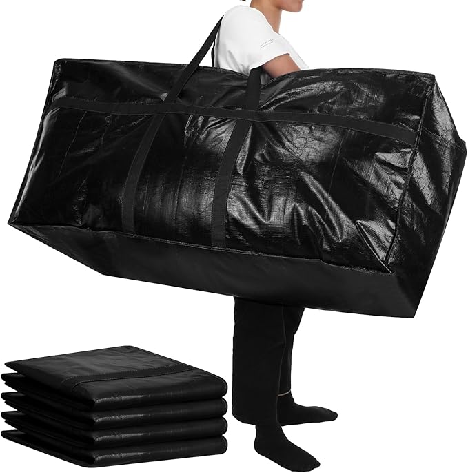 Windyun 4 Pack 57 Gallon Extra Large Storage Bags XXL Moving Bags with Zipper Handles Heavy Duty Jumbo Big Tote Box for Christmas Tree Storage 4, 5, 7.5, 9, 10, 12 ft Skeleton College Dorm(Black)