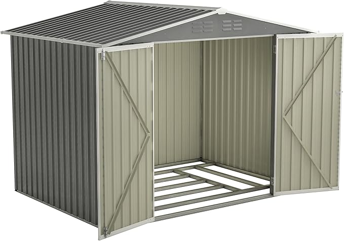 8 x 6 FT Outdoor Storage Shed with Floor Frame,Utility Metal Tool Storage with Lockable Doors,Air Vents & Waterproof Roof, Large Garden Shed for Backyard, Patio Lawn,Gray