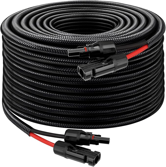 XRDS -RF Solar Panel Cable 50FT, 10AWG Solar Extension Cable with Male & Female Solar Connectors, Flame-Retardant Protective Sleeving Solar Cable, Weatherproof PV Wire for Solar Panel Connection