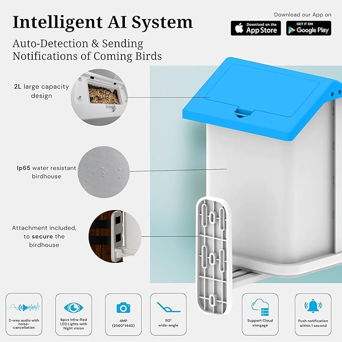 FLUTRR Smart Bird Feeder with Camera | HD Solar Powered Bird Feeder with Camera | Night Vision Camera with Motion Detection | WiFi Bird Cam is Perfect for Bird Lovers |