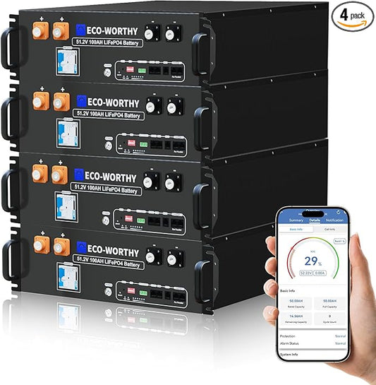 ECO-WORTHY 48V 400Ah Server Rack Battery LiFePO4 w/Bluetooth | 4 Pack 20.48kWh Solar Battery Kit for Home Backup | UL1973 & UL9540A & CEC Listed (Get Free 48V Monitor)